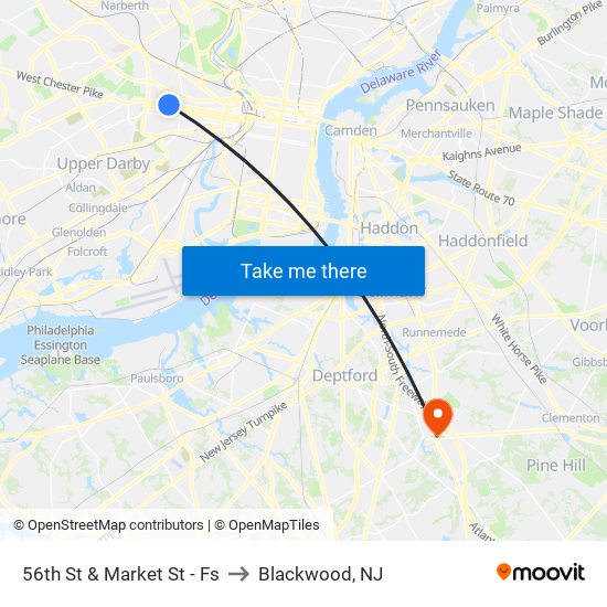 56th St & Market St - Fs to Blackwood, NJ map