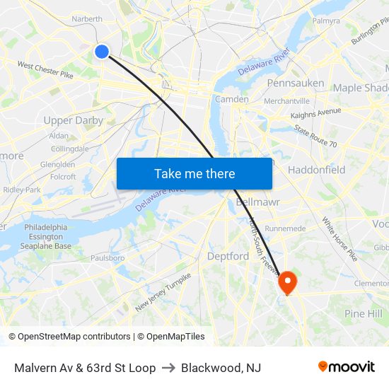 Malvern Av & 63rd St Loop to Blackwood, NJ map