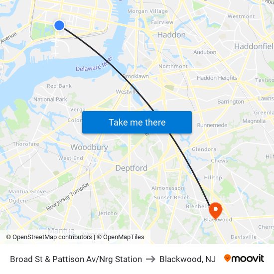 Broad St & Pattison Av/Nrg Station to Blackwood, NJ map