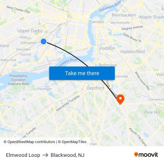 Elmwood Loop to Blackwood, NJ map