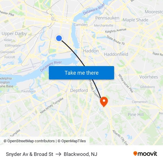 Snyder Av & Broad St to Blackwood, NJ map