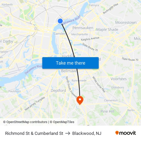 Richmond St & Cumberland St to Blackwood, NJ map