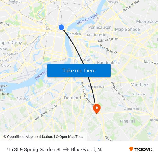 7th St & Spring Garden St to Blackwood, NJ map