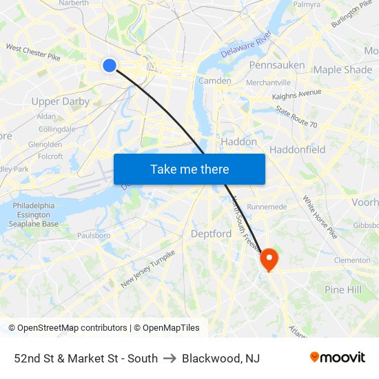 52nd St & Market St - South to Blackwood, NJ map