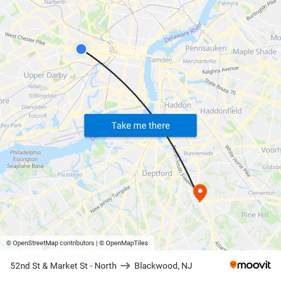 52nd St & Market St - North to Blackwood, NJ map
