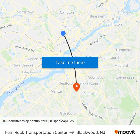 Fern Rock Transportation Center to Blackwood, NJ map