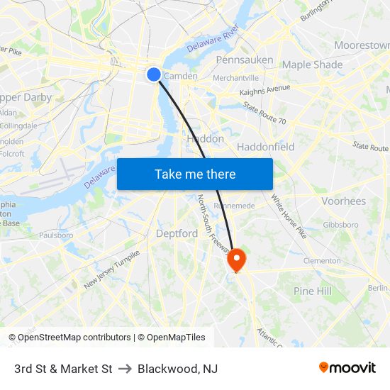 3rd St & Market St to Blackwood, NJ map