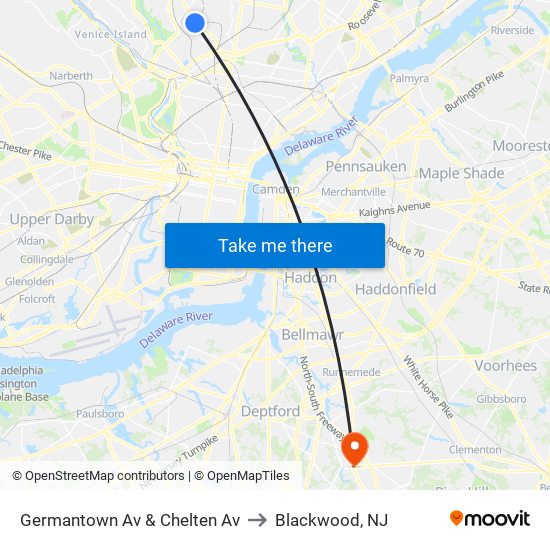 Germantown Av & Chelten Av to Blackwood, NJ map