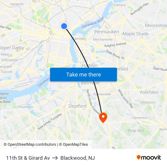 11th St & Girard Av to Blackwood, NJ map