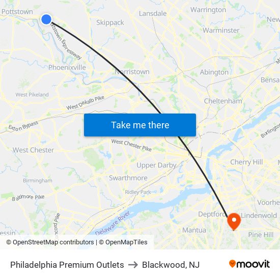 Philadelphia Premium Outlets to Blackwood, NJ map