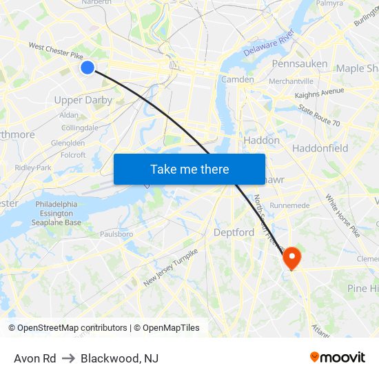 Avon Rd to Blackwood, NJ map