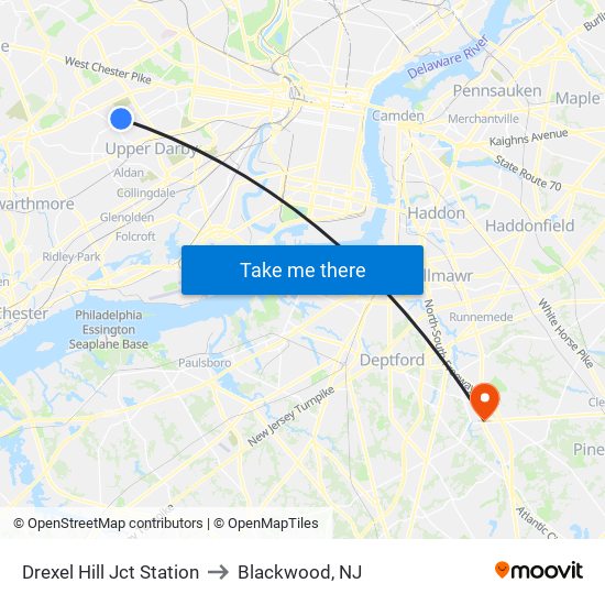 Drexel Hill Jct Station to Blackwood, NJ map