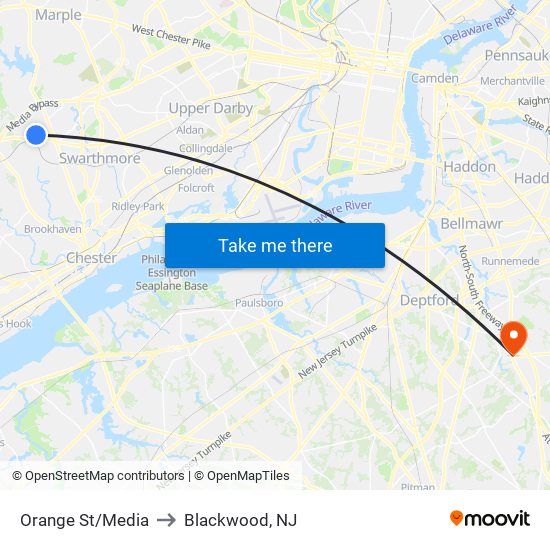 Orange St/Media to Blackwood, NJ map