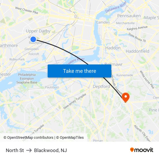 North St to Blackwood, NJ map