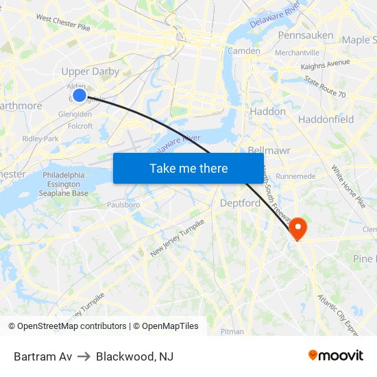 Bartram Av to Blackwood, NJ map