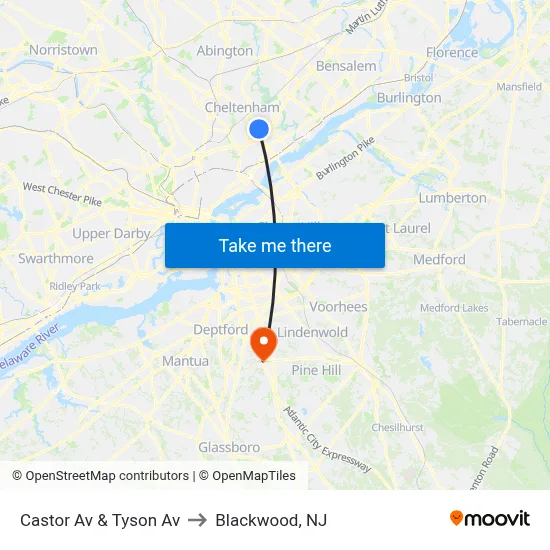 Castor Av & Tyson Av to Blackwood, NJ map