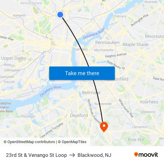 23rd St & Venango St Loop to Blackwood, NJ map