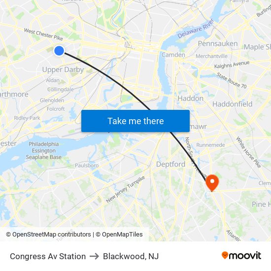 Congress Av Station to Blackwood, NJ map