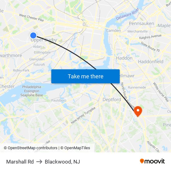 Marshall Rd to Blackwood, NJ map