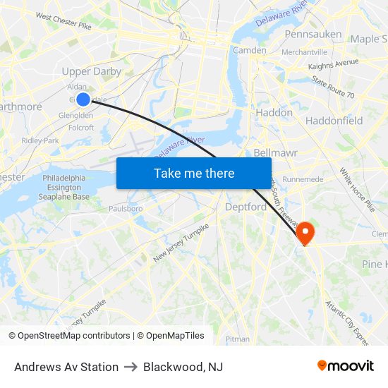 Andrews Av Station to Blackwood, NJ map