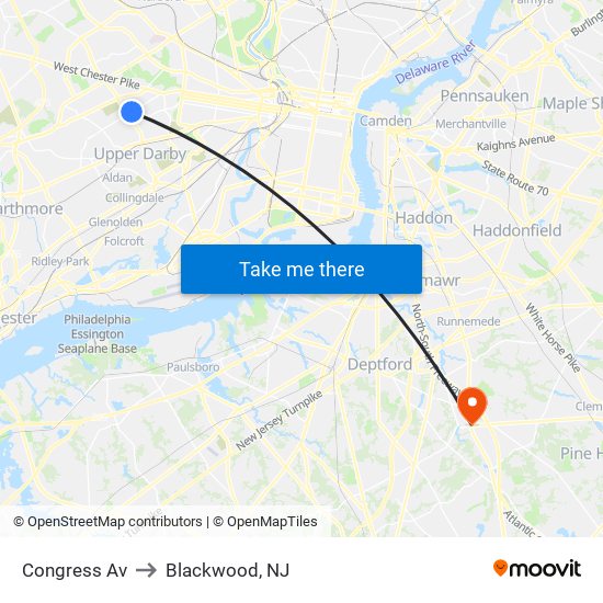 Congress Av to Blackwood, NJ map