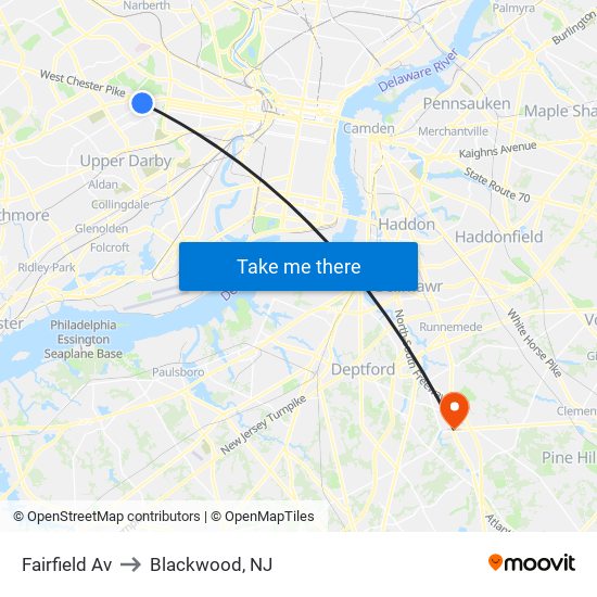 Fairfield Av to Blackwood, NJ map