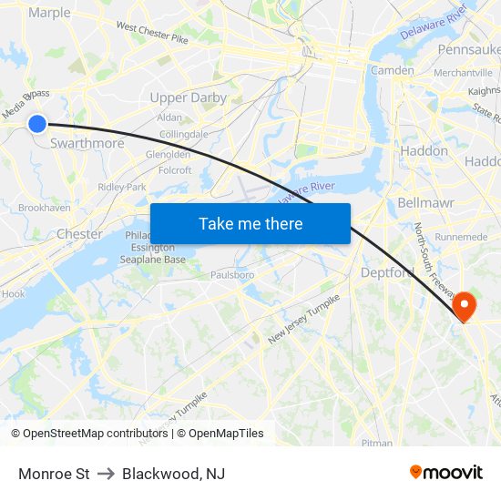 Monroe St to Blackwood, NJ map