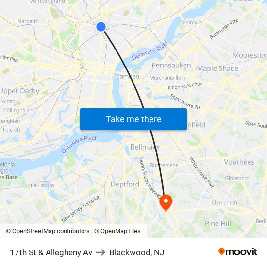 17th St & Allegheny Av to Blackwood, NJ map