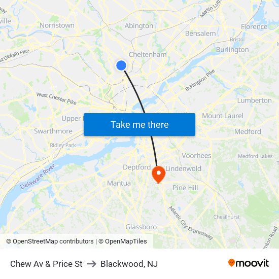 Chew Av & Price St to Blackwood, NJ map