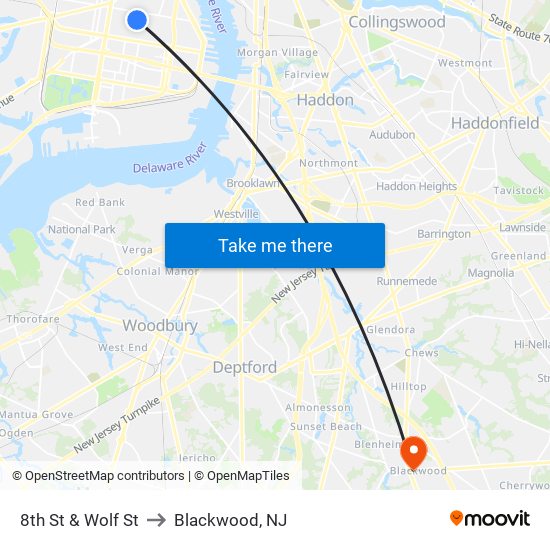 8th St & Wolf St to Blackwood, NJ map