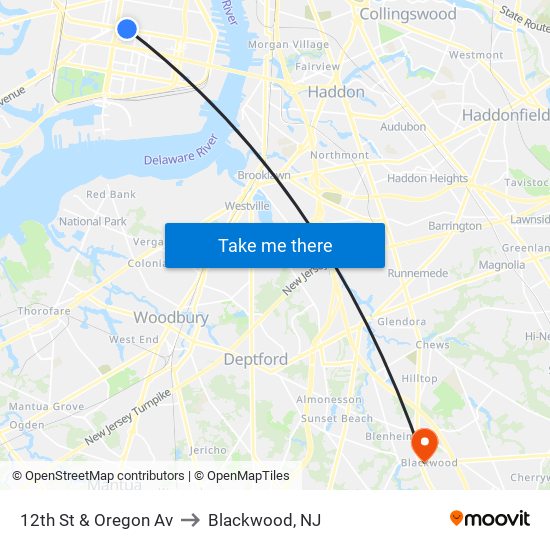 12th St & Oregon Av to Blackwood, NJ map