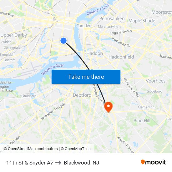 11th St & Snyder Av to Blackwood, NJ map