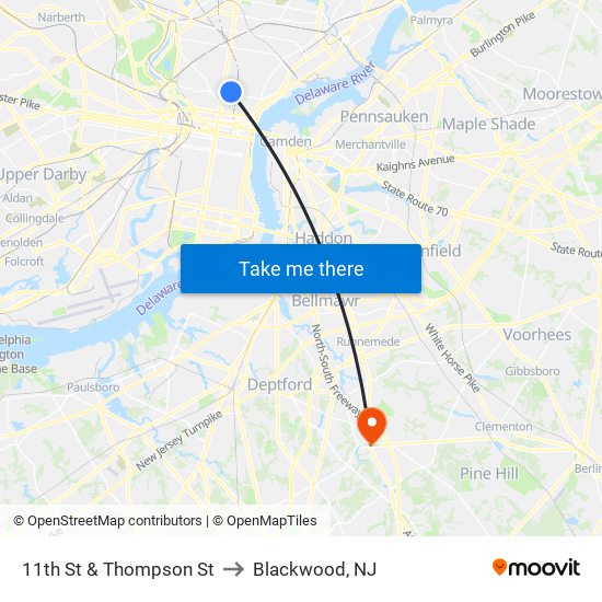 11th St & Thompson St to Blackwood, NJ map