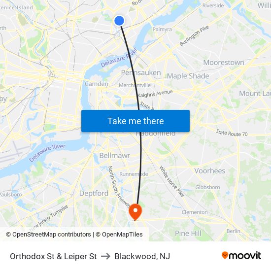 Orthodox St & Leiper St to Blackwood, NJ map