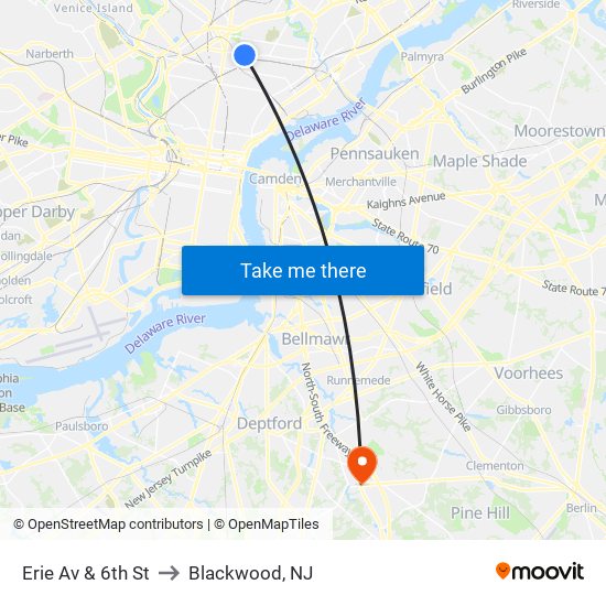 Erie Av & 6th St to Blackwood, NJ map