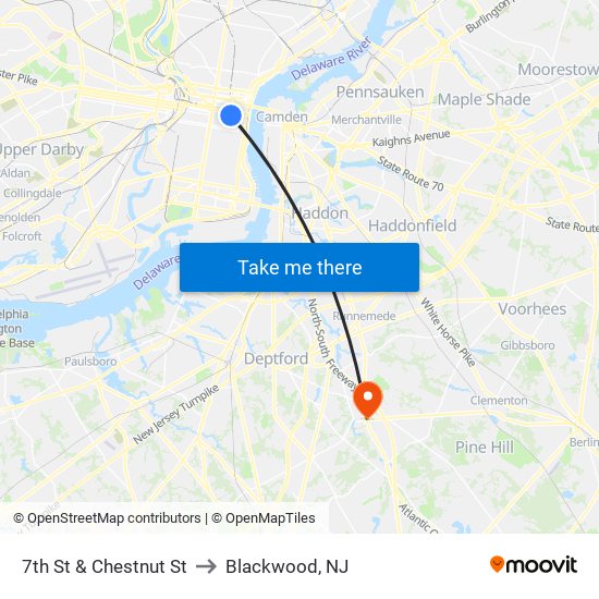 7th St & Chestnut St to Blackwood, NJ map