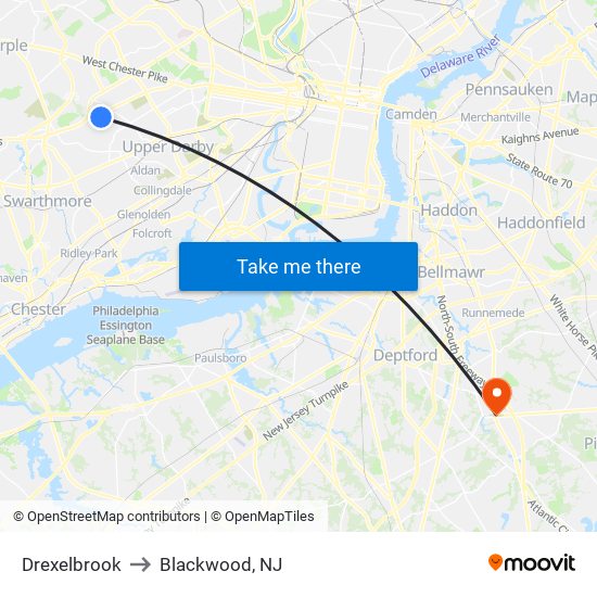 Drexelbrook to Blackwood, NJ map