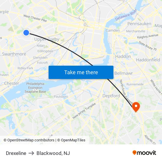 Drexeline to Blackwood, NJ map
