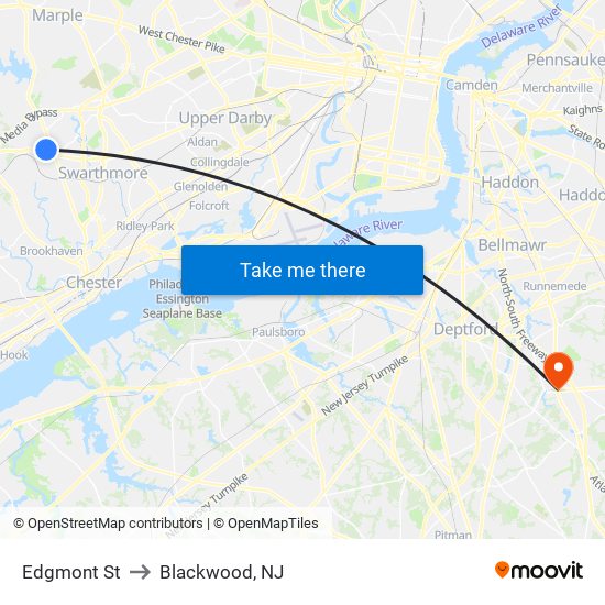 Edgmont St to Blackwood, NJ map