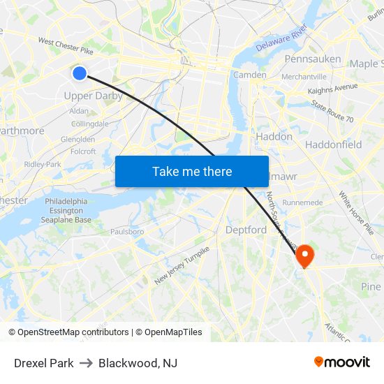 Drexel Park to Blackwood, NJ map