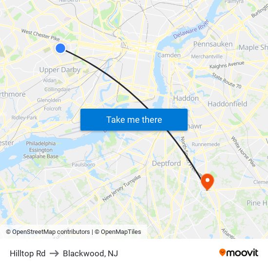 Hilltop Rd to Blackwood, NJ map