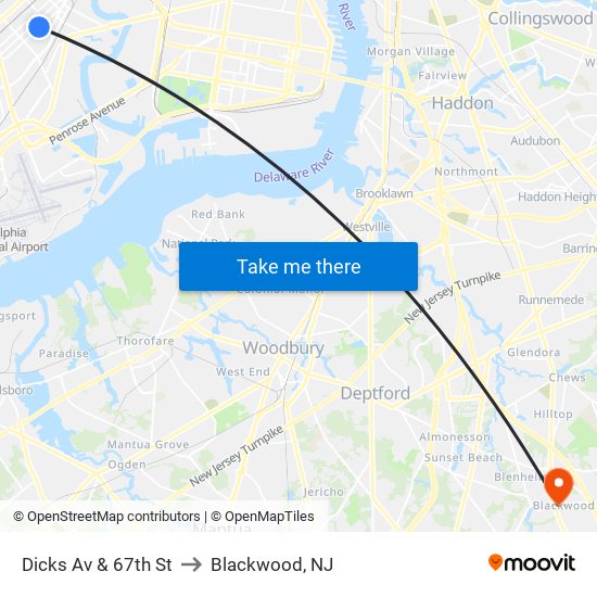 Dicks Av & 67th St to Blackwood, NJ map