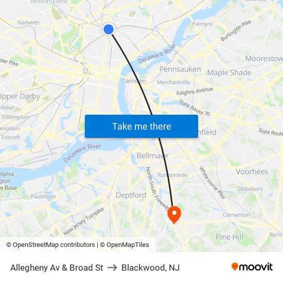 Allegheny Av & Broad St to Blackwood, NJ map