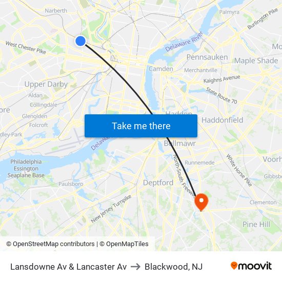 Lansdowne Av & Lancaster Av to Blackwood, NJ map