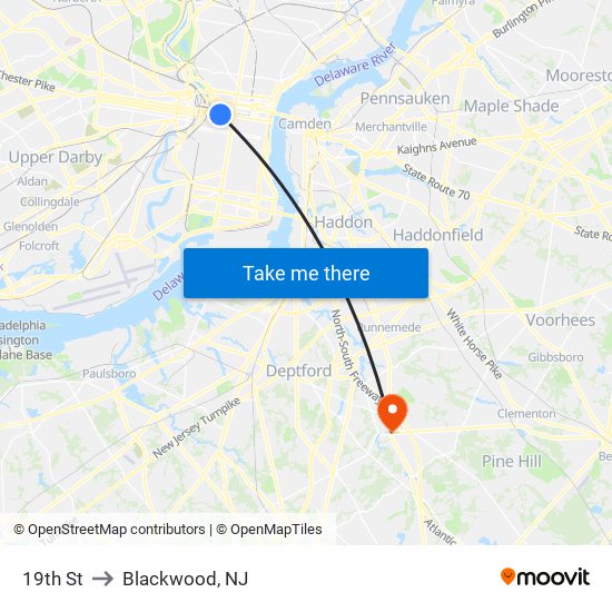 19th St to Blackwood, NJ map