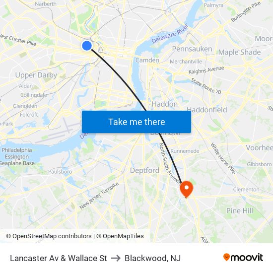 Lancaster Av & Wallace St to Blackwood, NJ map