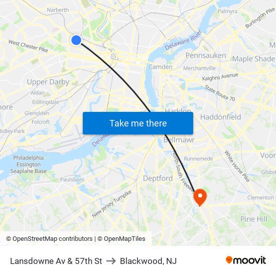 Lansdowne Av & 57th St to Blackwood, NJ map