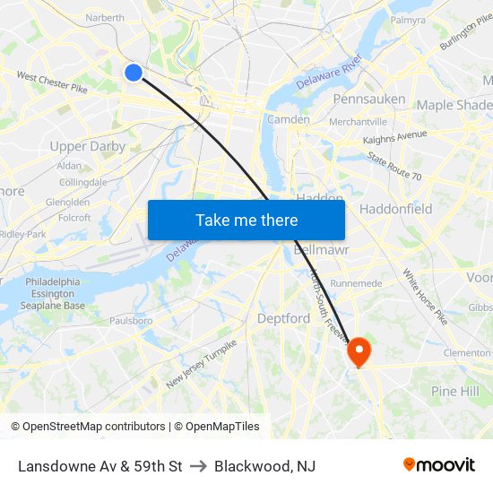 Lansdowne Av & 59th St to Blackwood, NJ map