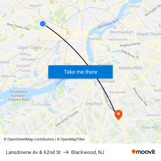 Lansdowne Av & 62nd St to Blackwood, NJ map