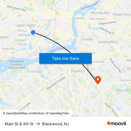 Main St & 4th St to Blackwood, NJ map